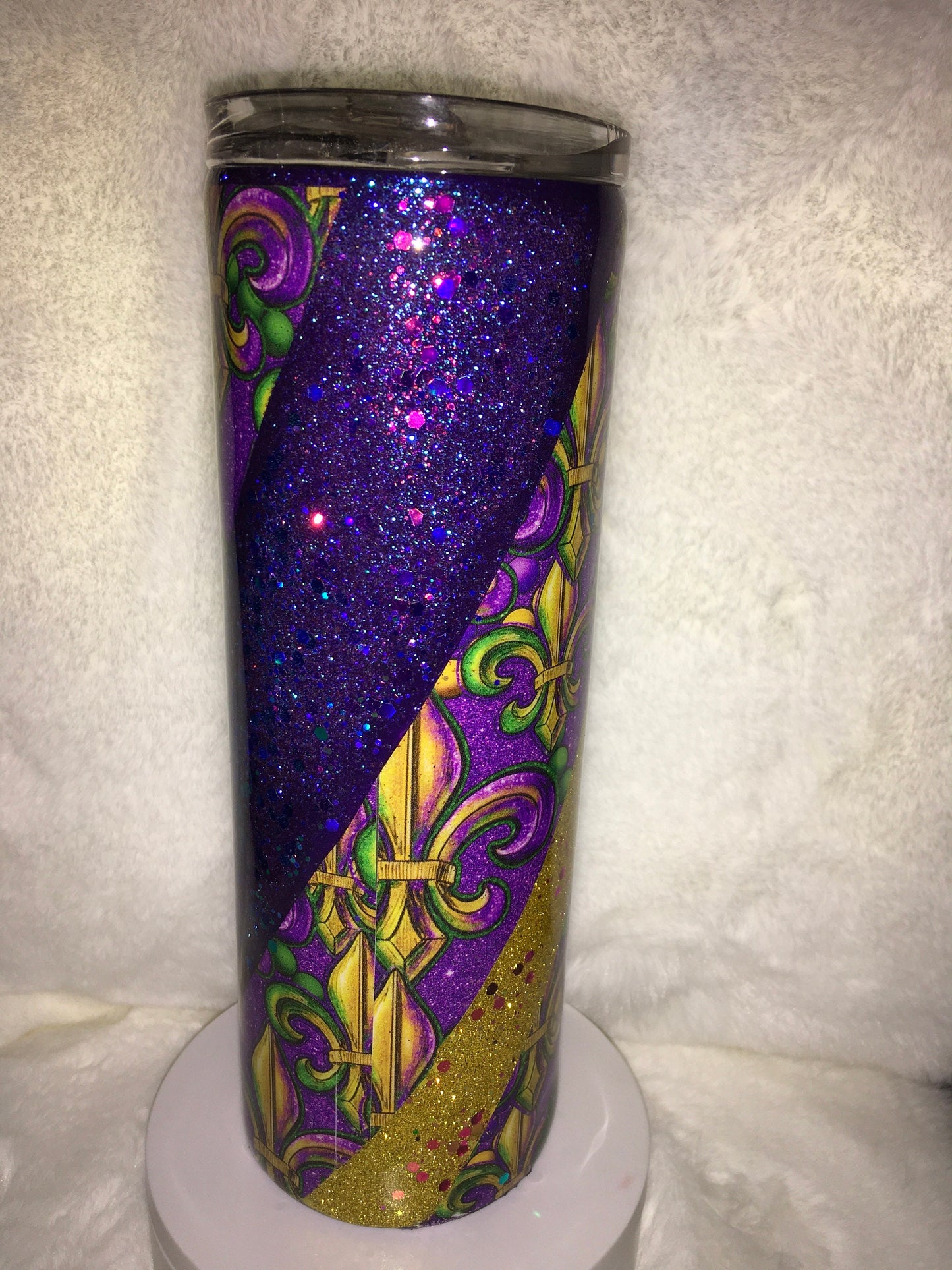 20oz Skinny Tumbler Mardi Gras style Fleur-de-lis design