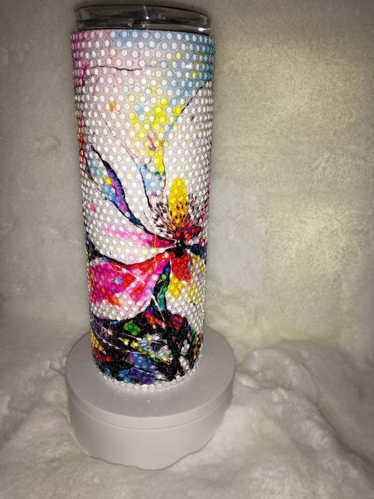 20oz Skinny Tumbler with Rhinestones Magnolia Print